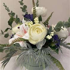 Silk Flower Arrangement in Hat Box 